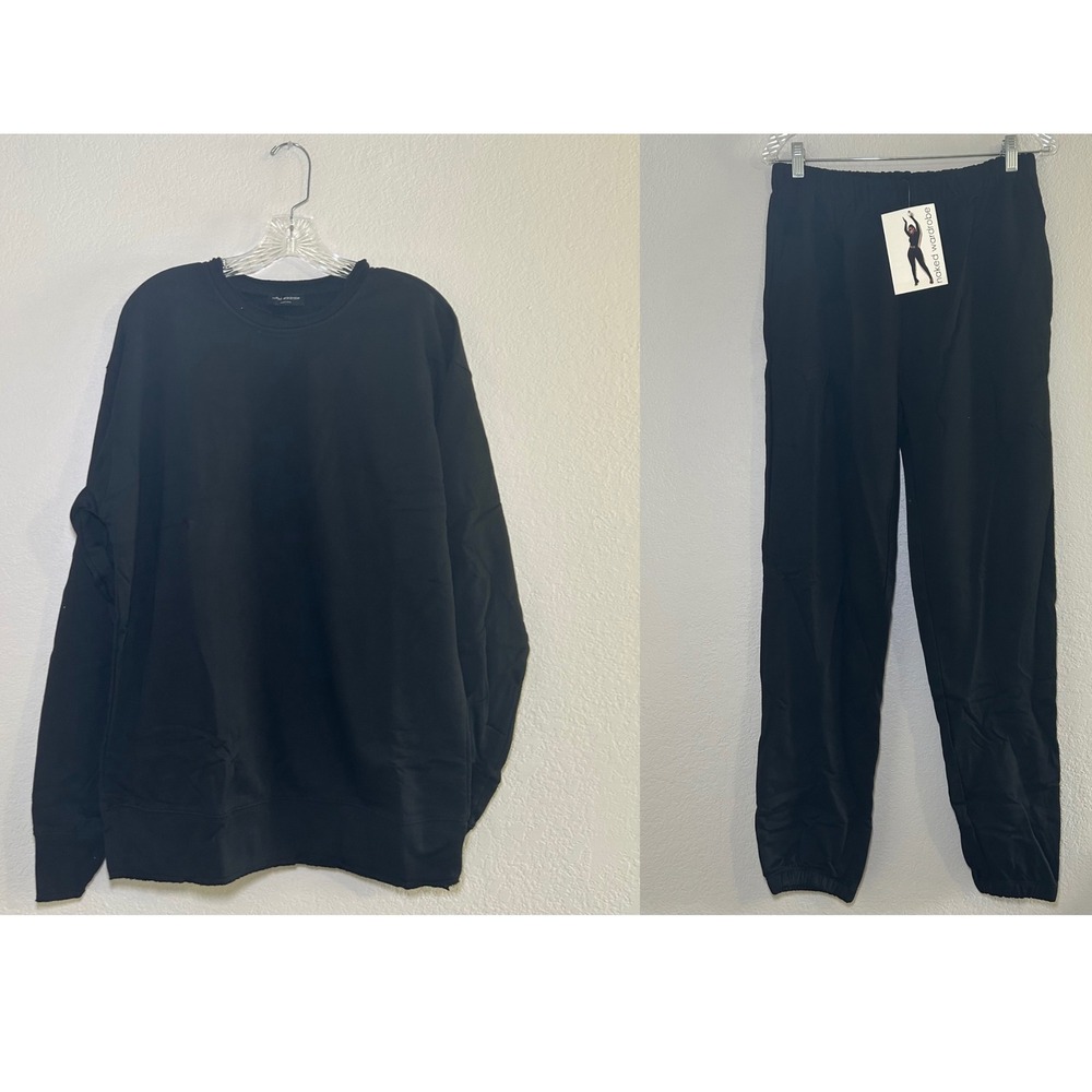 Naked Wardrobe Womens Black Oversized Sweatshirt Jogger Lounge Set lounge L